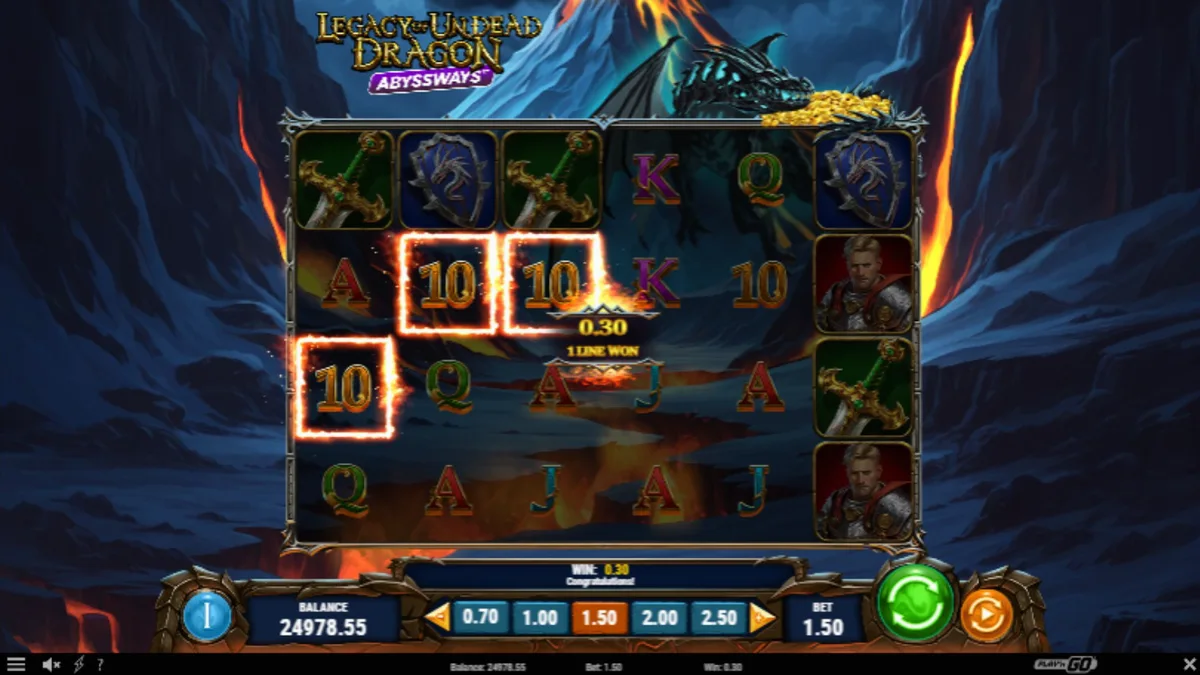 Visual dramatis naga dan ksatria dalam slot Legacy of Undead Dragon Abyssways