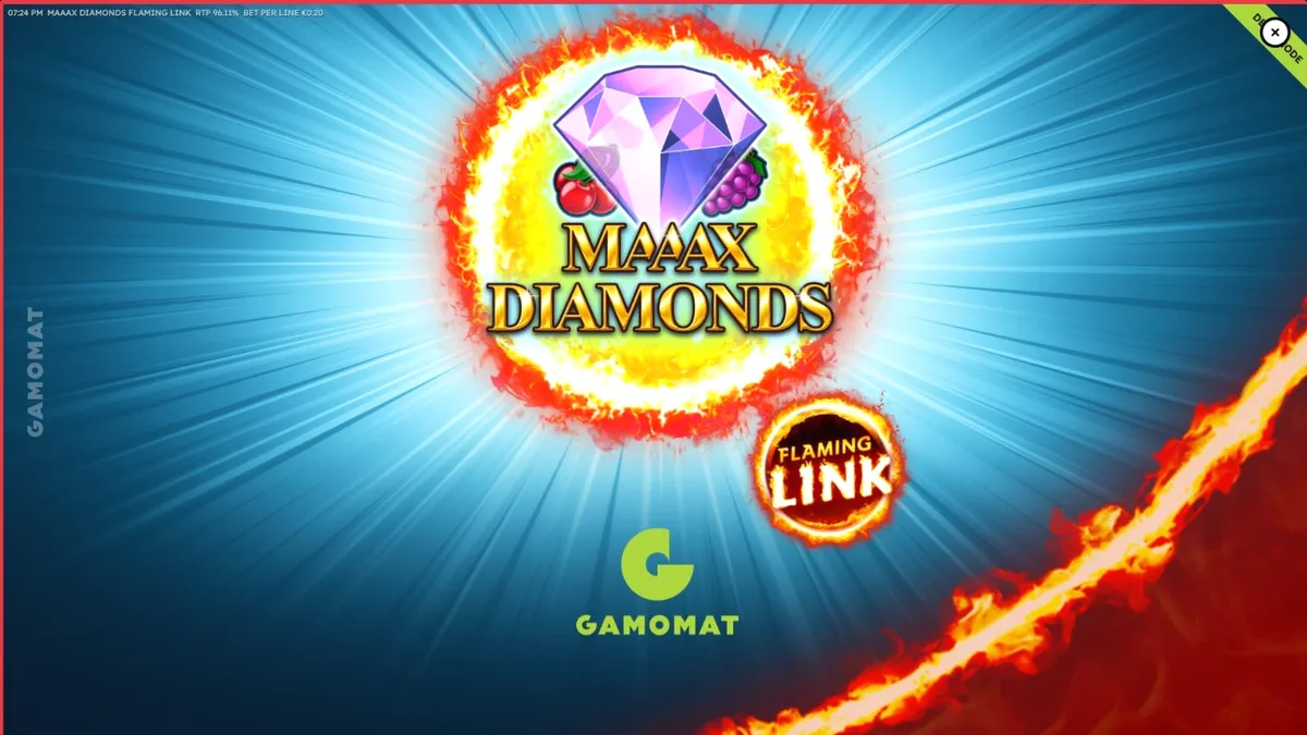 Tampilan visual mesin slot Maaax Diamonds Flaming Link dengan simbol buah dan api