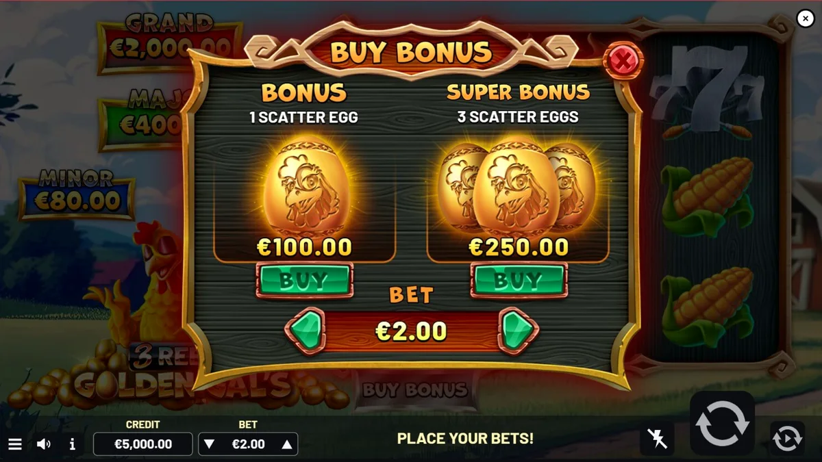 Tampilan antarmuka permainan slot Golden Gal’s 3 Reels dengan latar belakang pertanian yang cerah